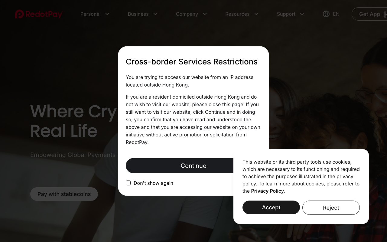RedotPay公式サイトの画面